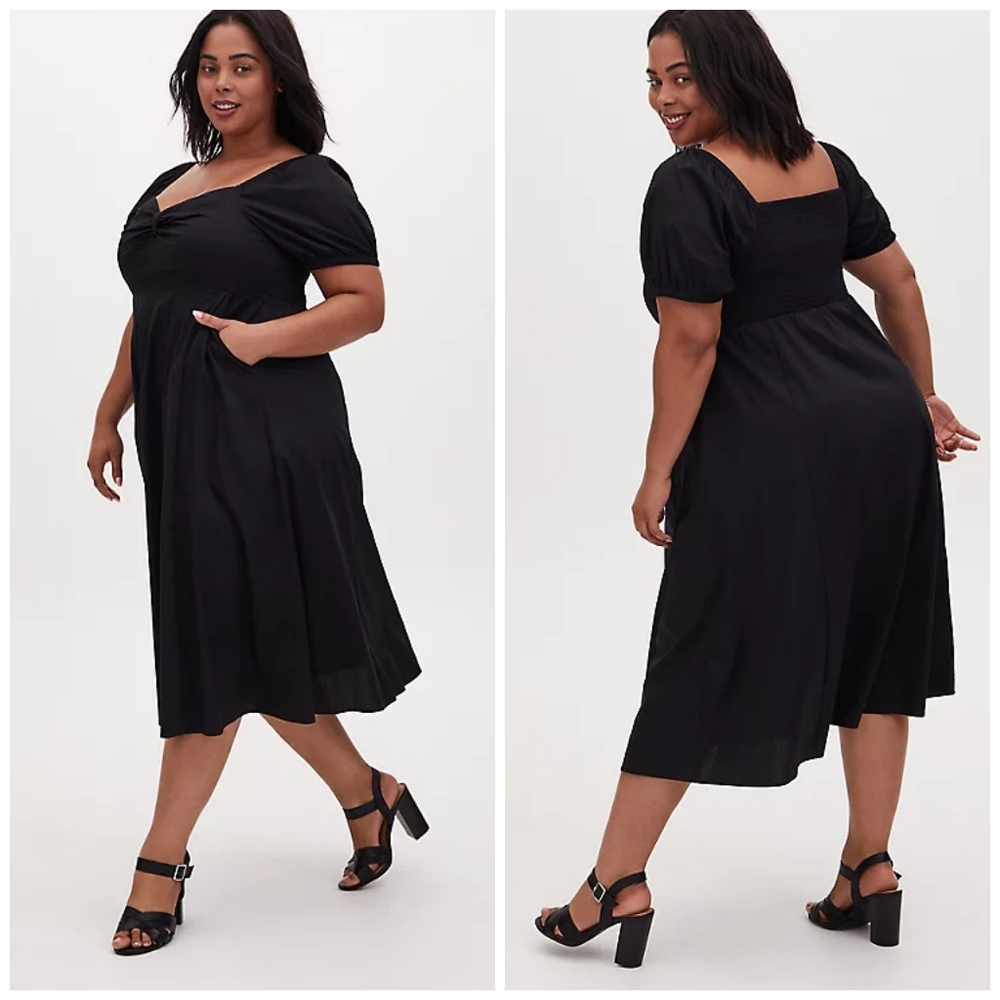 🖤 Lovely Torrid Poplin Puff Sleeve Midi Dress